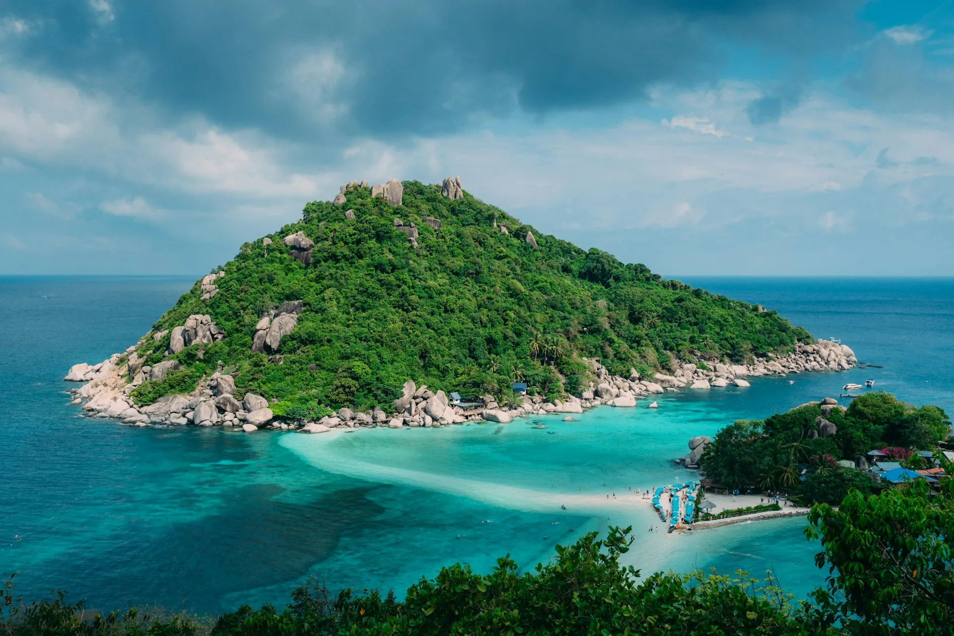 Aerial view of Koh Samui island surrounded by turquoise waters